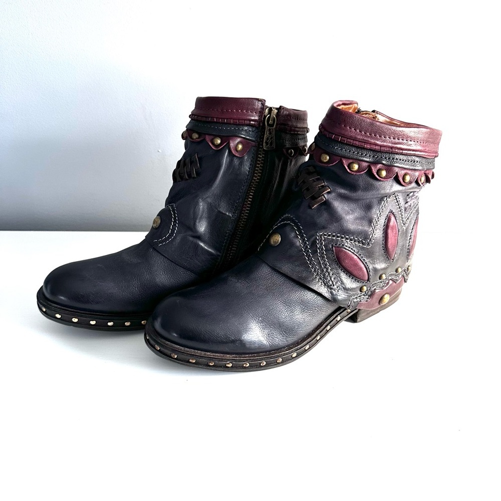 A.S.98 Black and Burgundy Ankle Boots - Picture 3 of 16